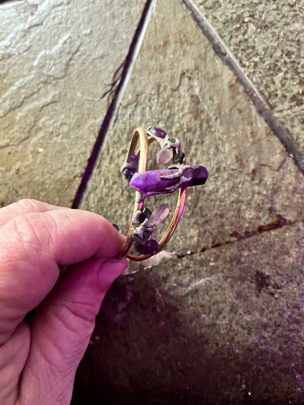 Gold-Tone Bracelet with Purple Stone Accents Boho